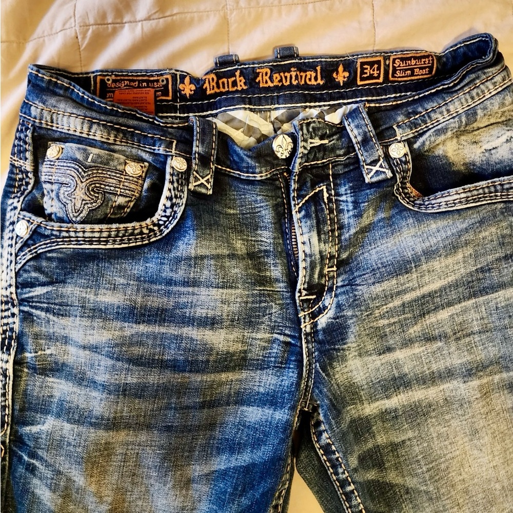 RockR Revival 34 Sunburst slim boot next to new